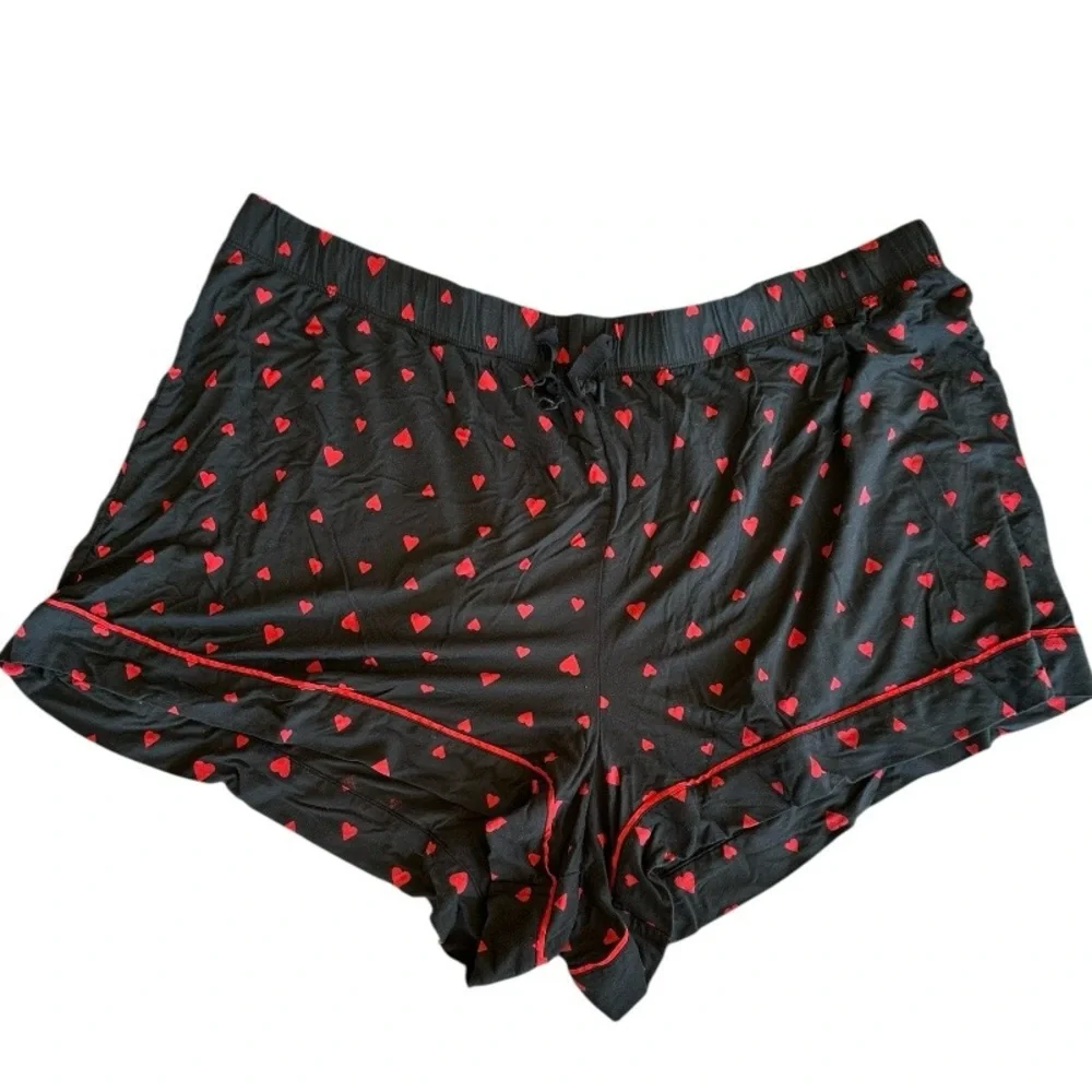 Victoria’s Secret Black & Red Hearts Button Down Modal Short Pajama Sleep Set XL - Picture 10 of 13